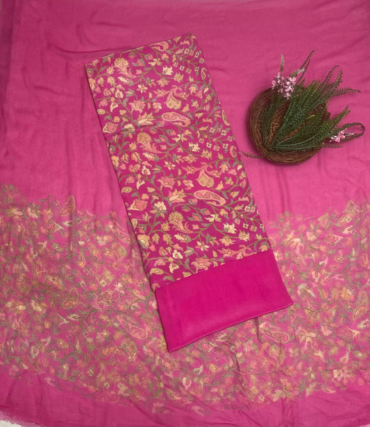 Crepe Pink Suit Fabric / Phoolon Ka Ghar