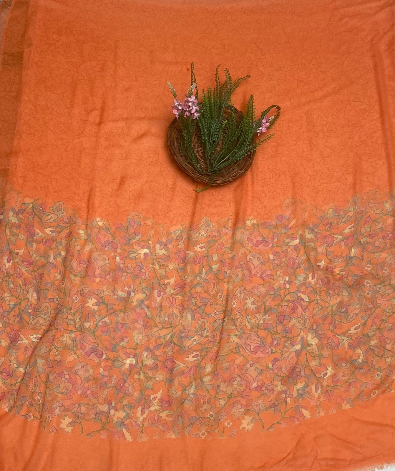 Crepe Orange Suit Fabric / Phoolon Ka Ghar