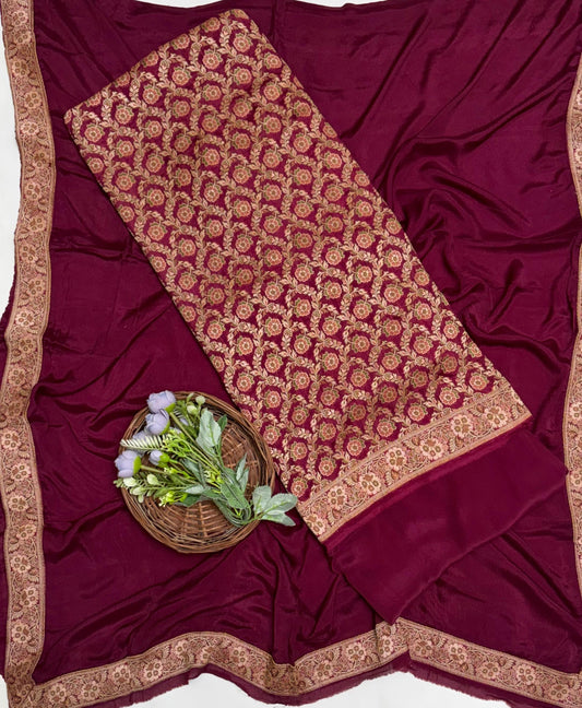 Pure Khaddi Georgette Wine Suit Fabric / Banarasi Baithak