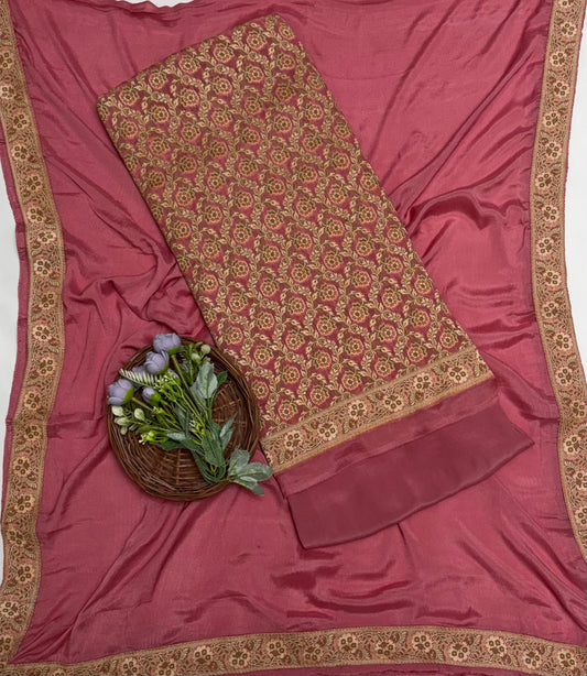 Pure Khaddi Georgette Blush Pink Suit Fabric / Banarasi Baithak