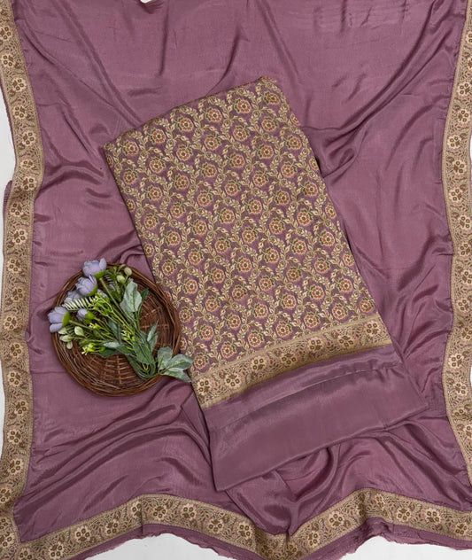 Pure Khaddi Georgette Dusty Lilac Suit Fabric / Banarasi Baithak