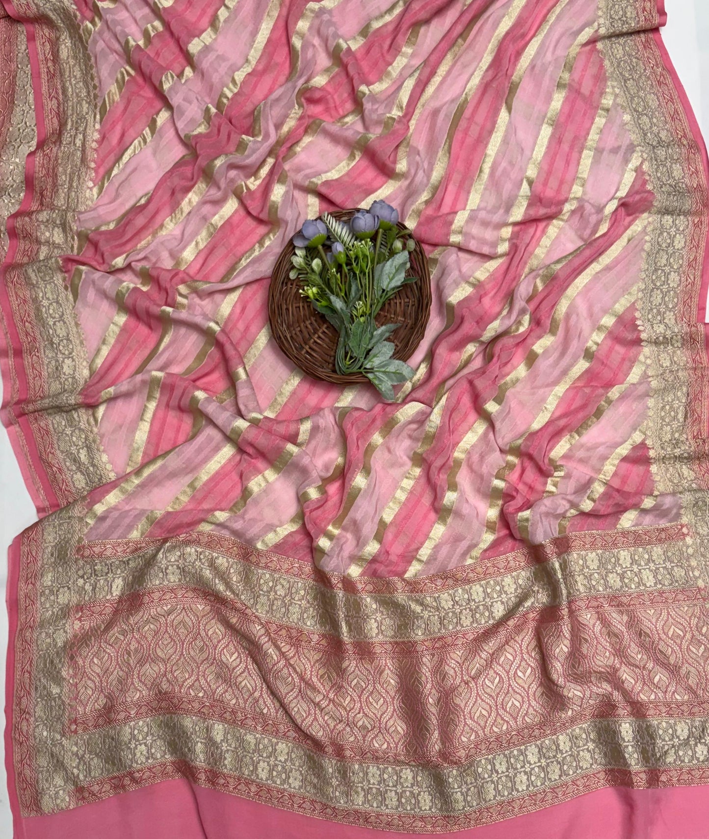 Pure Khaddi Georgette Pink Dupatta Fabric / Banarasi Baithak