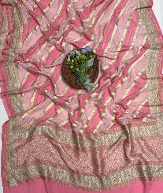 Pure Khaddi Georgette Pink Dupatta Fabric / Banarasi Baithak