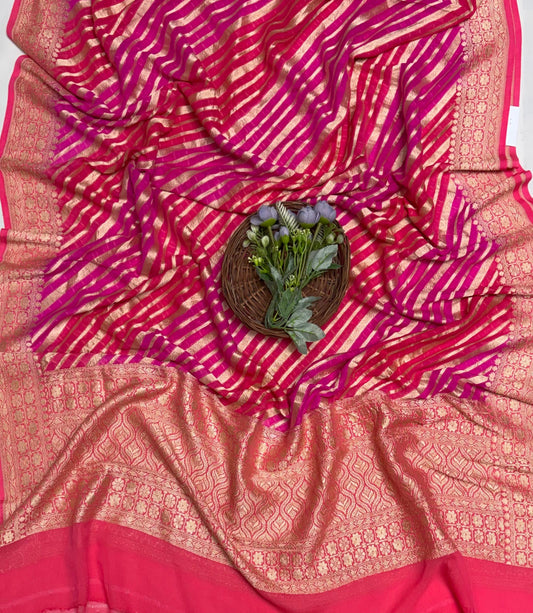 Pure Khaddi Georgette Majenta Dupatta Fabric / Banarasi Baithak