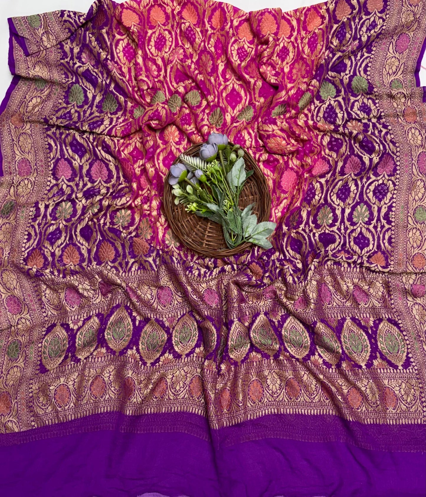 Meenakari Bandhani Purplish Wine Dupatta Fabric / Banarasi Baithak