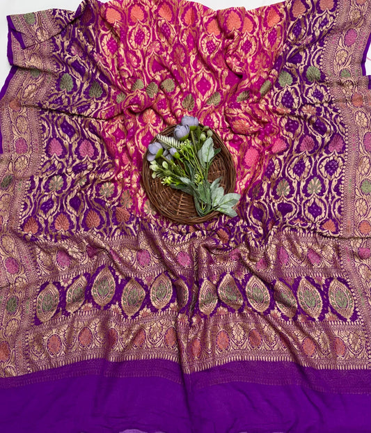 Meenakari Bandhani Purplish Wine Dupatta Fabric / Banarasi Baithak
