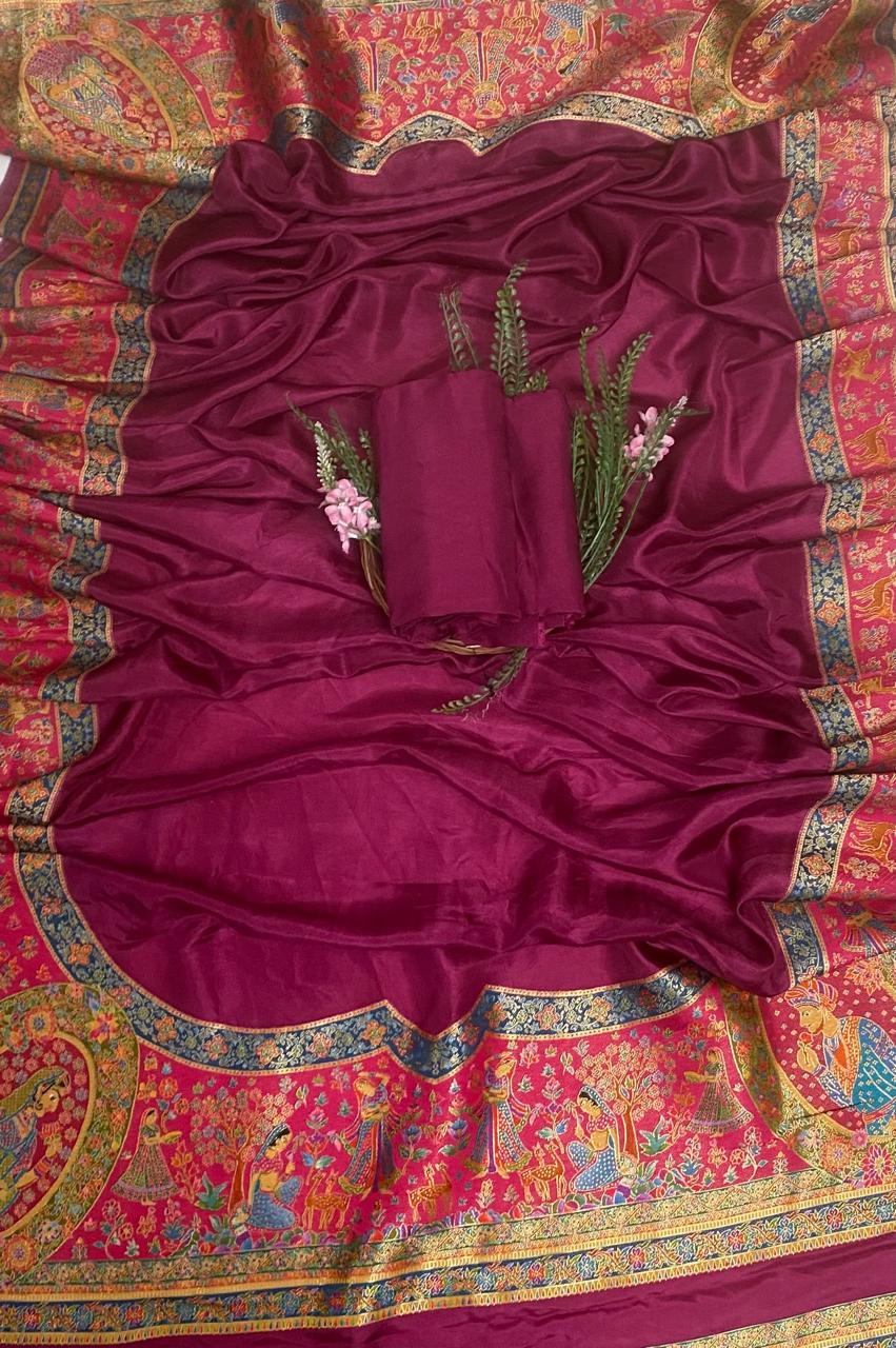 Banarasi Wine Suit Fabric / Festive Vibe