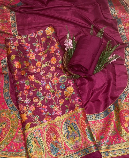 Banarasi Wine Suit Fabric / Festive Vibe