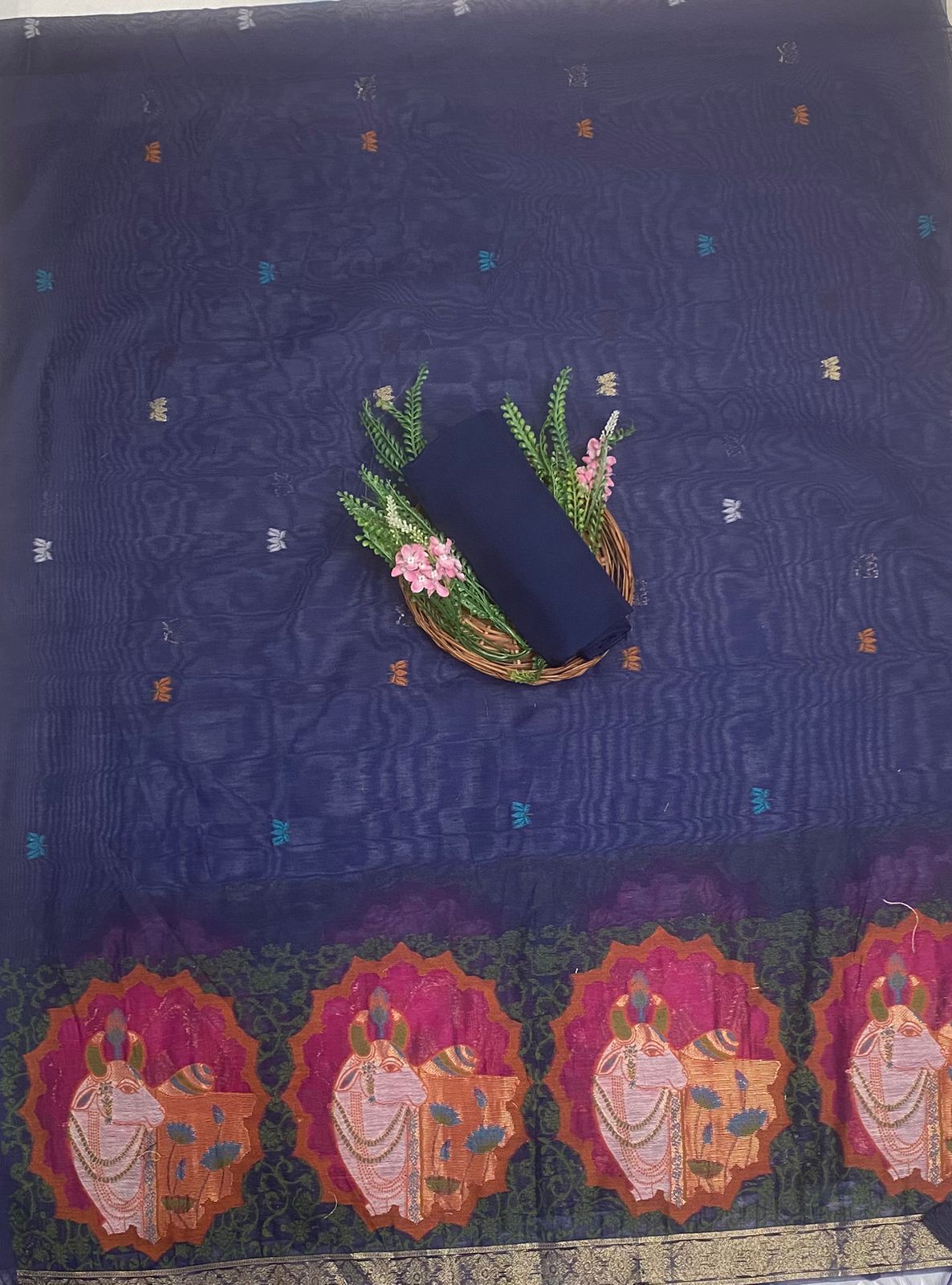 Jamdani Navy Blue Suit Fabric / Jamdani Suits