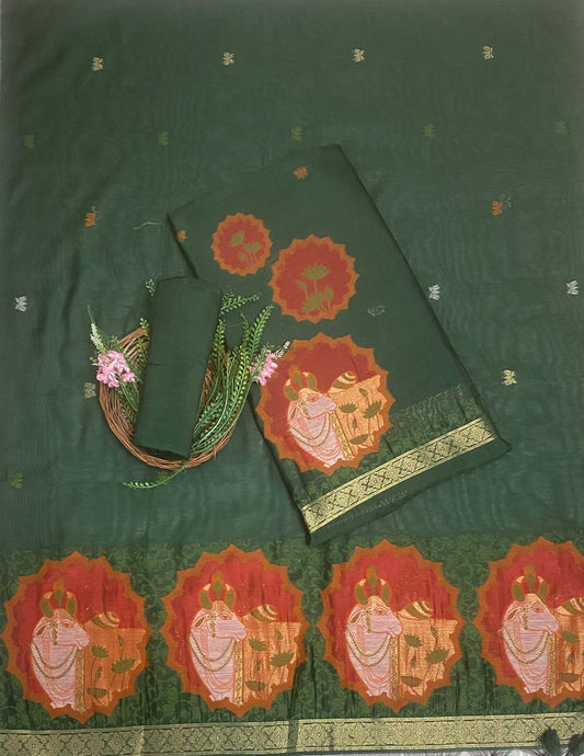 Jamdani Dark Green Suit Fabric / Jamdani Suits