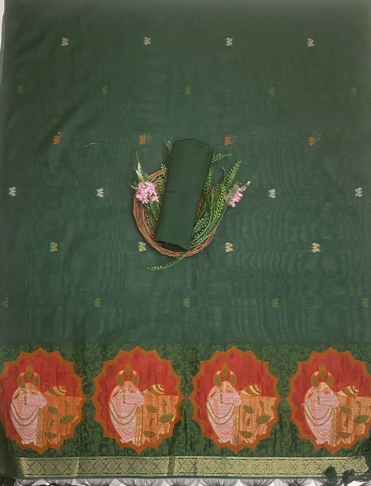 Jamdani Dark Green Suit Fabric / Jamdani Suits