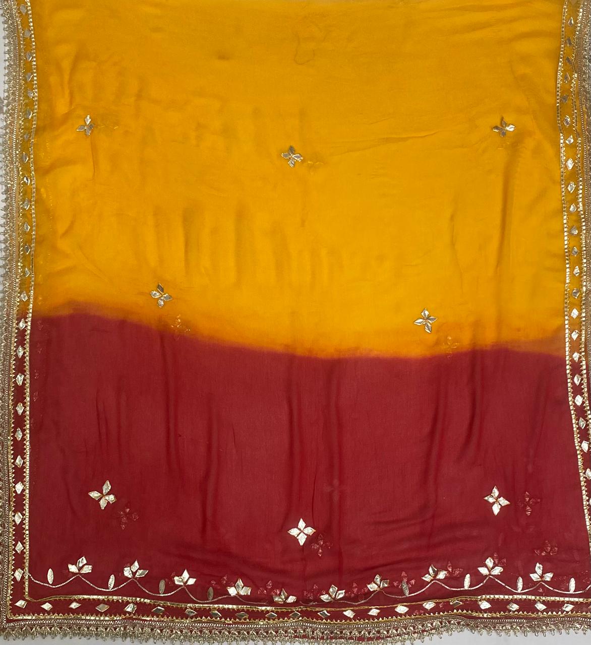 Organza Yellow With Red Suit Fabric / Festive Vibe