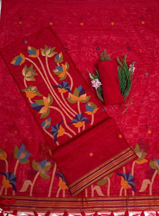 Jamdani Red Suit Fabric / Jamdani Suits