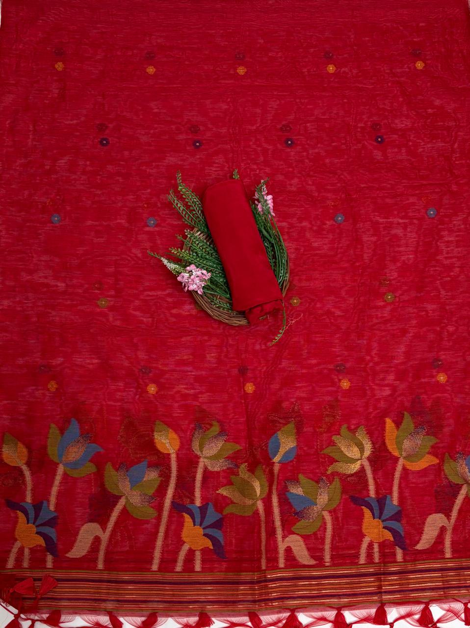 Jamdani Red Suit Fabric / Jamdani Suits