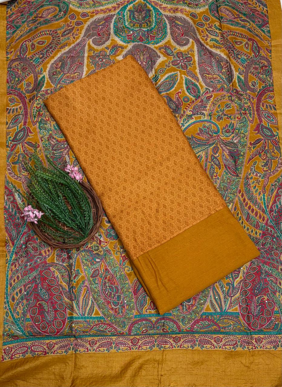 Pure Munga Silk Mustard Suit Fabric / Pure Munga Silk Suits