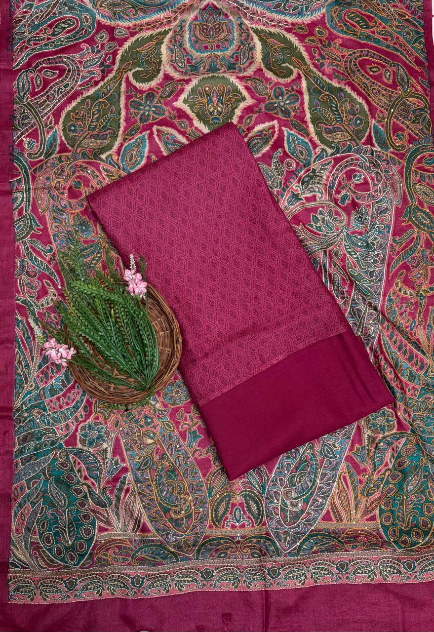 Pure Munga Silk Wine Suit Fabric / Pure Munga Silk Suits