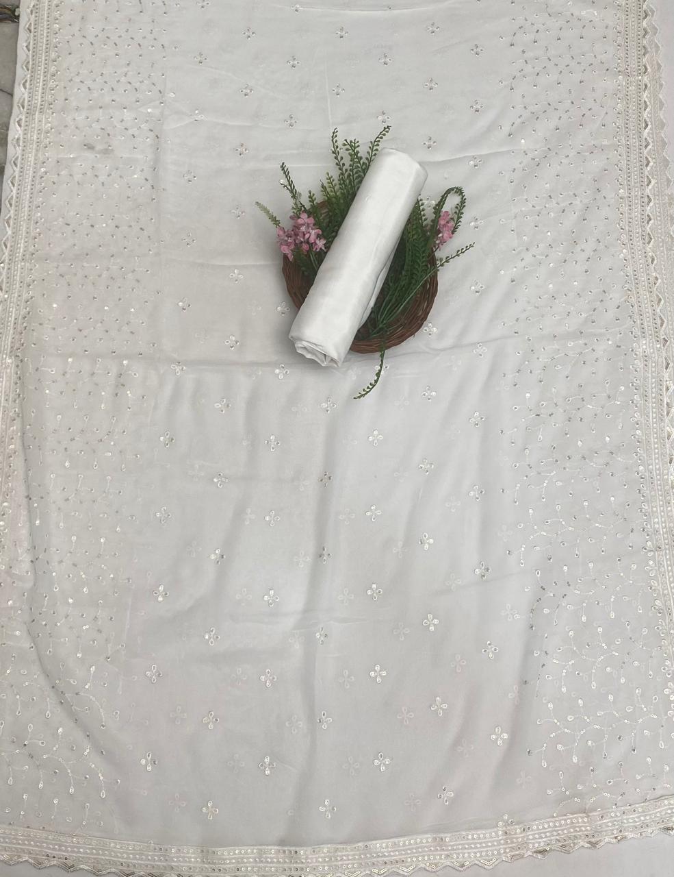 Georgette White Suit Fabric / Magic Of Resham 2025