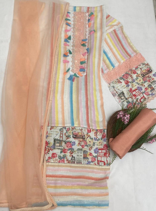 Cotton Peach Suit Fabric / Magic Of Resham 2025