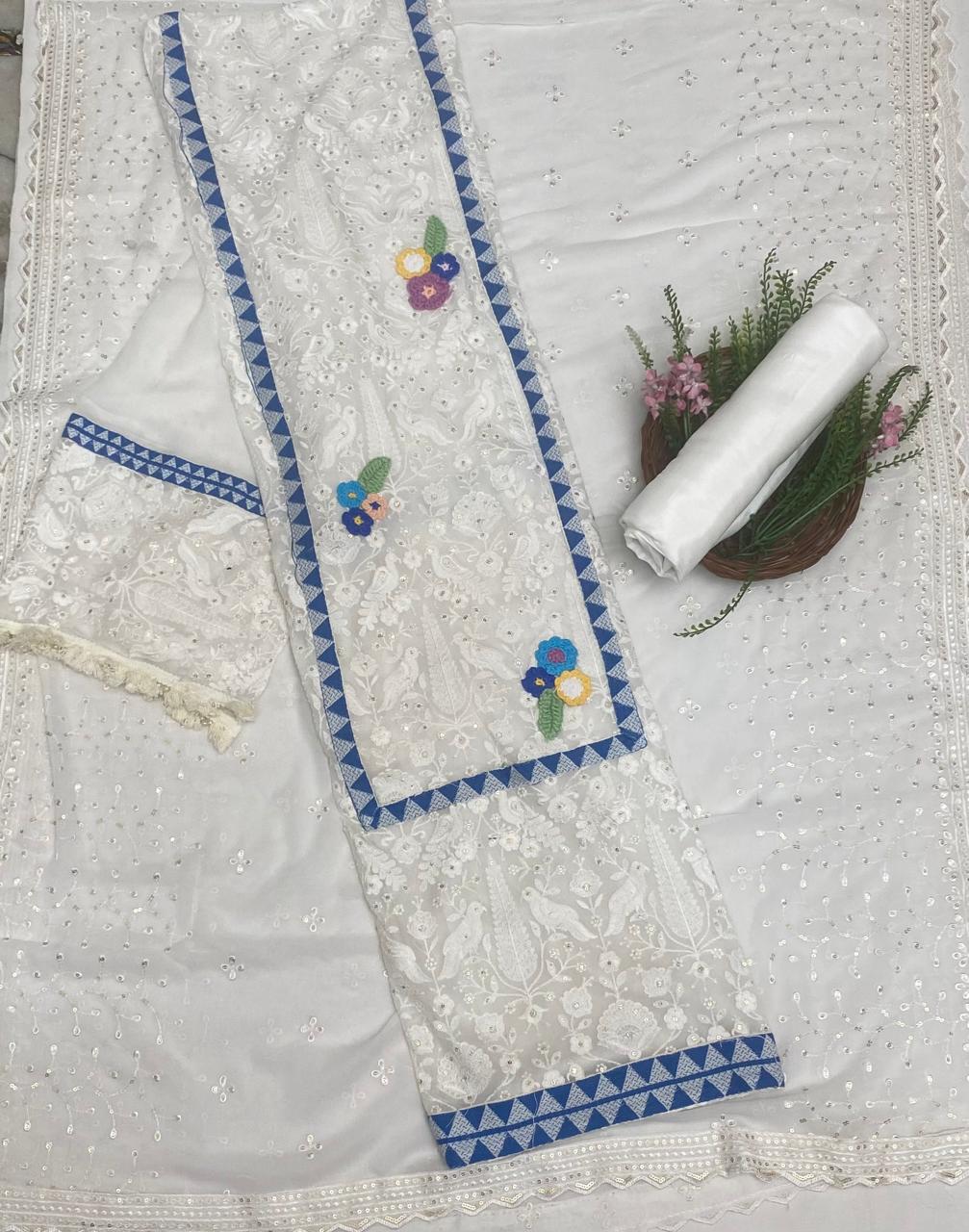 Georgette White Suit Fabric / Magic Of Resham 2025