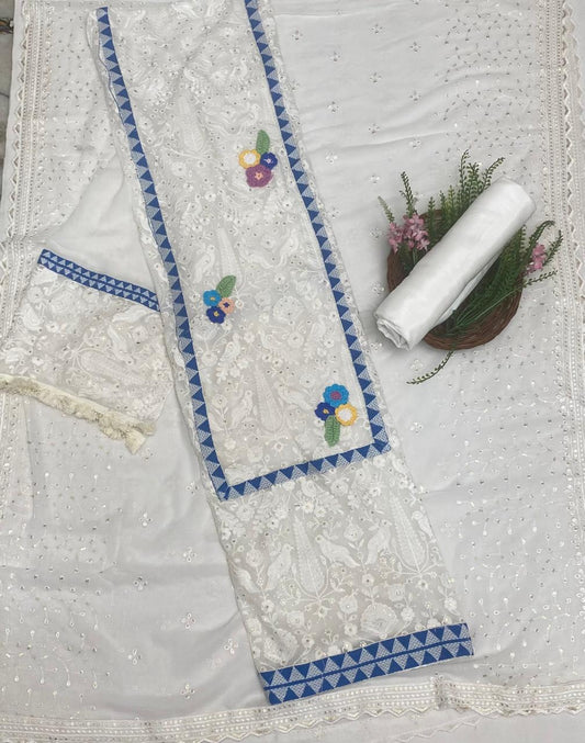 Georgette White Suit Fabric / Magic Of Resham 2025
