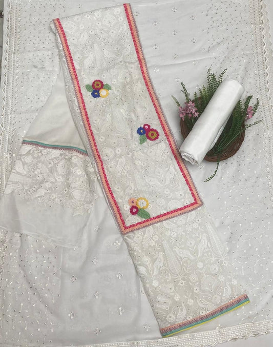 Georgette White Suit Fabric / Magic Of Resham 2025