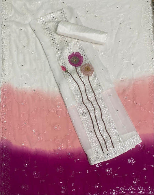 Georgette White Suit Fabric / Magic Of Resham 2025