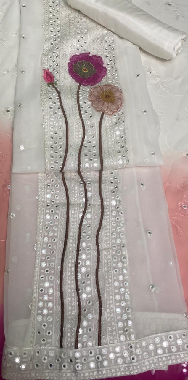 Georgette White Suit Fabric / Magic Of Resham 2025