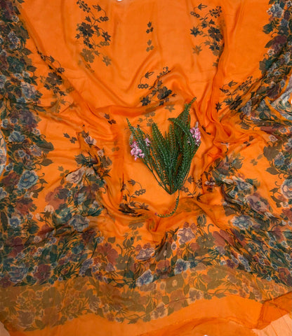 Ckc 385 Crepe Orange Suit Fabric/ CKC Phoolon Ka Ghar