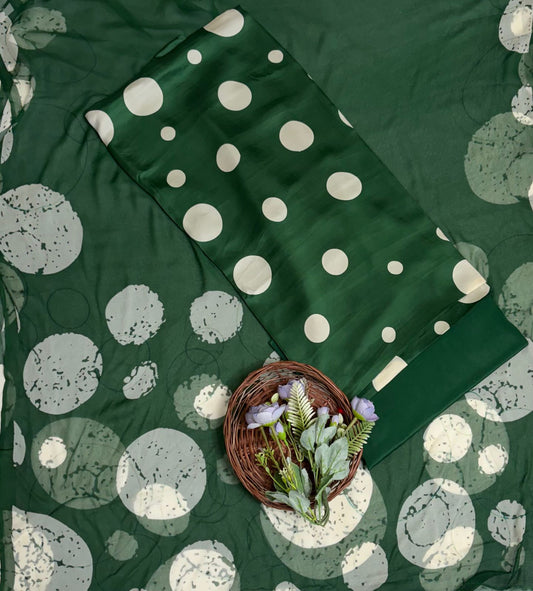 Satin Polka Green Suit Fabric/ Polka Story