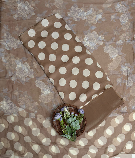 Satin Polka Brown Suit Fabric/ Polka Story