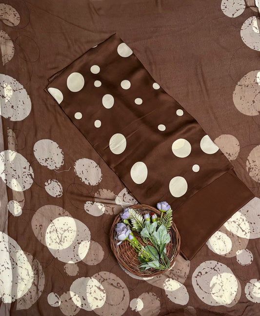 Satin Polka Brown Suit Fabric/ Polka Story