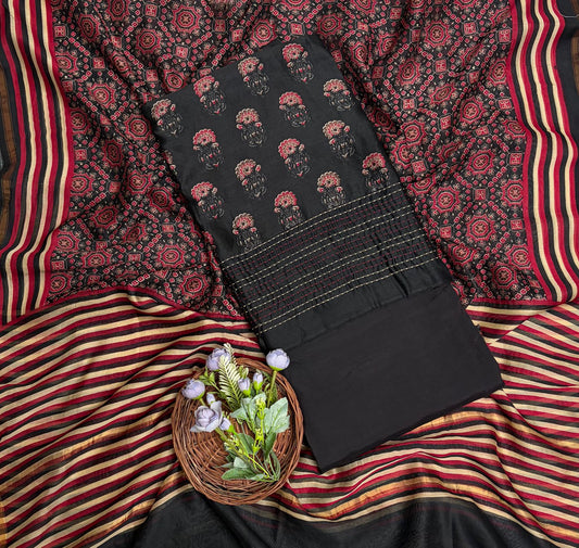 Pure Maheshwari Black Suit Fabric / Maheshwari Suits