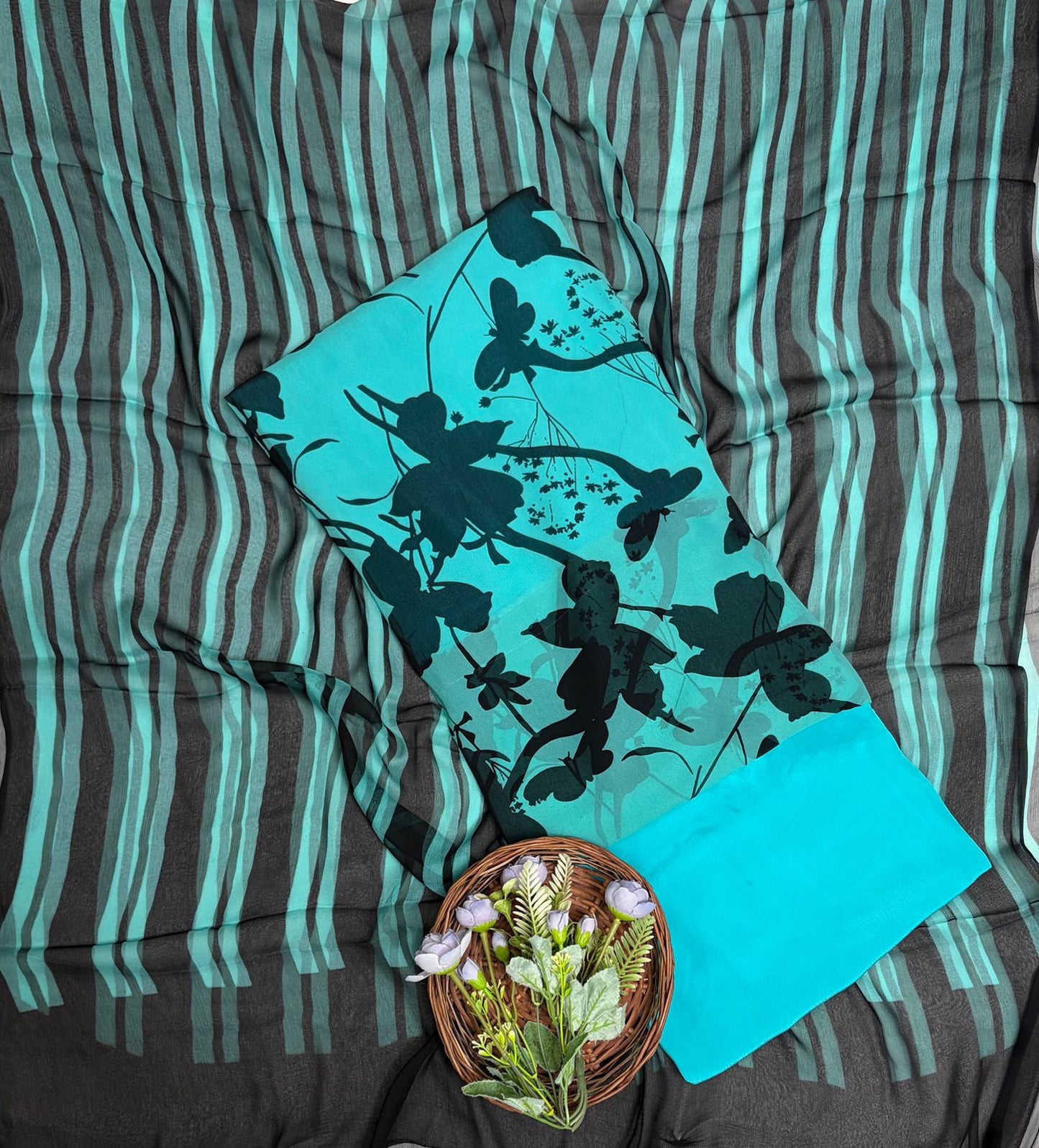 Georgette Sea Blue Suit Fabric / Phoolon Ka Ghar
