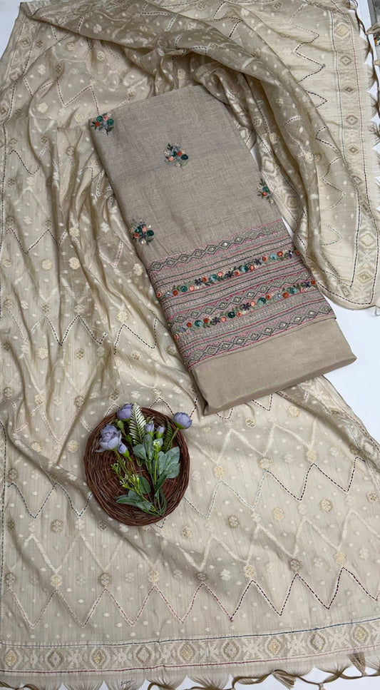 Pure Maheshwari Skin Beige Suit Fabric / Maheshwari Suits