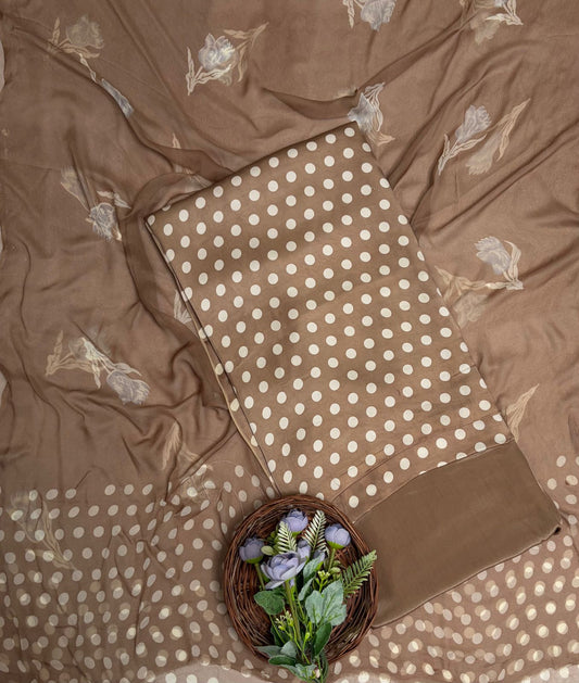 Satin Polka Light Brown Suit Fabric/ Polka Story
