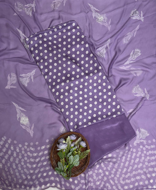 Satin Polka Lilac Suit Fabric/ Polka Story
