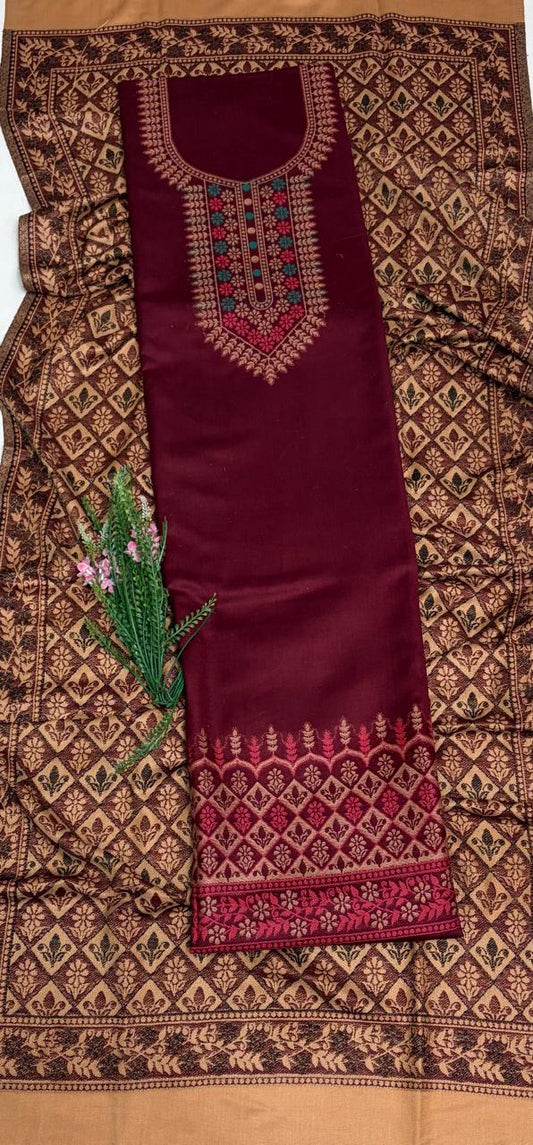 Pashmina Maroon Suit Fabric/ Winter Suits