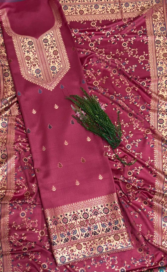 Banarasi Pashmina Dark Blush Pink Suit Fabric/ Winter Suits