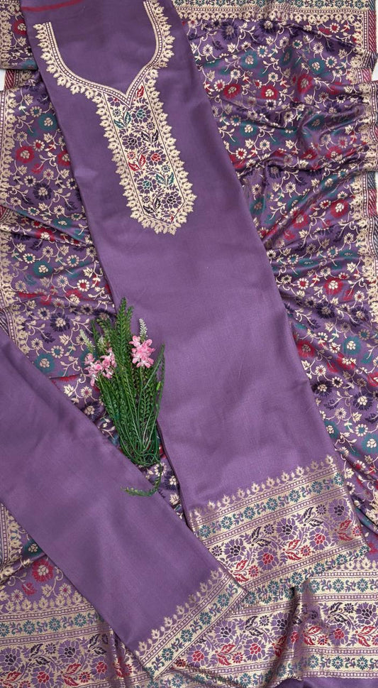 Banarasi Pashmina Lilac Suit Fabric/ Winter Suits