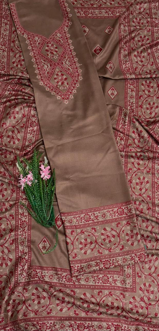 Pashmina Light Brown Suit Fabric/ Winter Suits