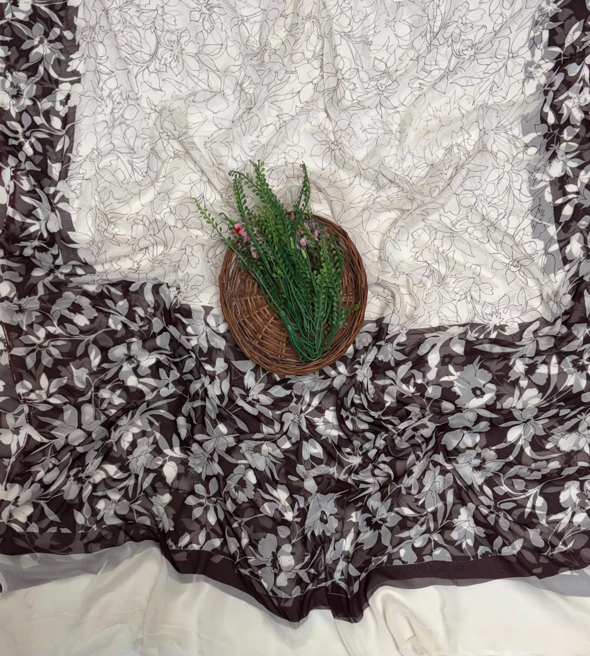 Crepe Brown Suit Fabric / Phoolon Ka Ghar