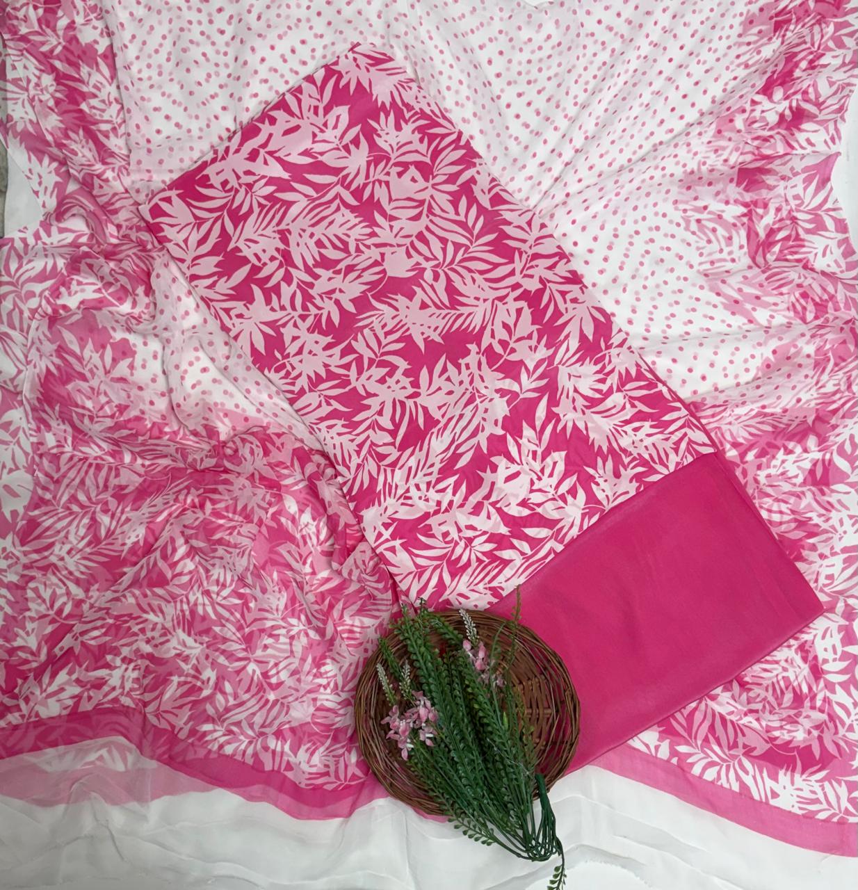 Crepe Pink Suit Fabric / Phoolon Ka Ghar