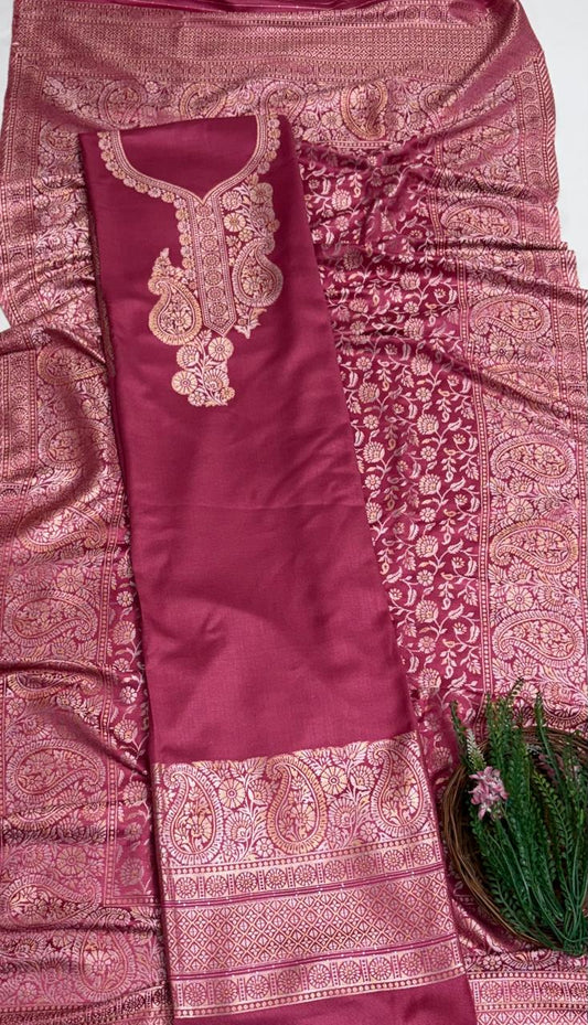 Banarasi Pashmina Dark Blush Pink Suit Fabric/ Winter Suits