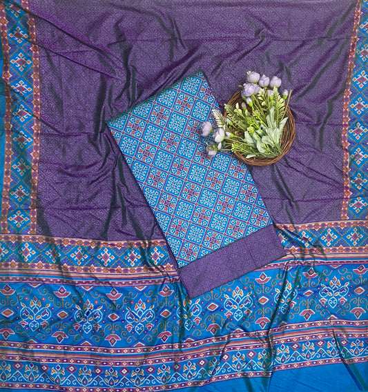 13 A Patola Silk Blue With Purple Suit Fabric / CKC Patola Silk Suits