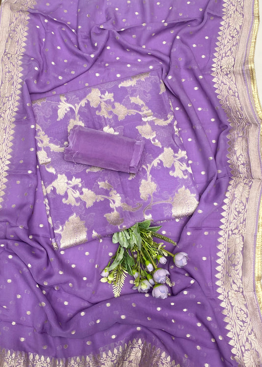 Georgette Banarasi  Light Mauve Suit Fabric / Banarasi Hut Collection