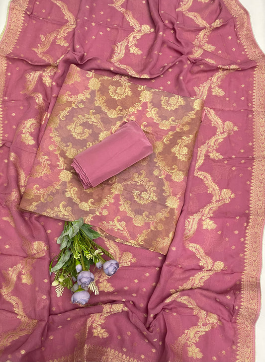 Georgette Banarasi  Dusty Lilac Fabric / Banarasi Hut Collection