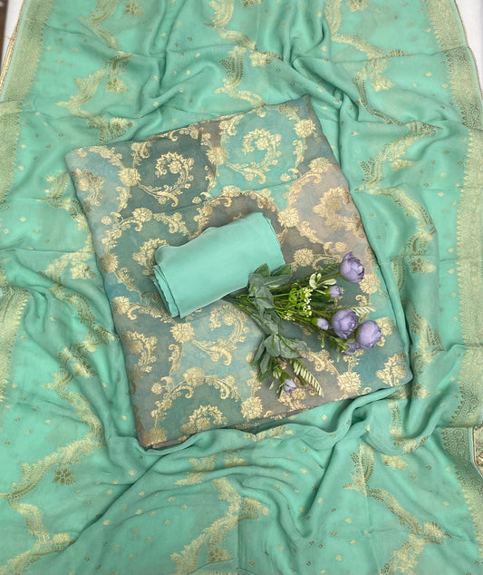 Georgette Banarasi Sea Green Suit Fabric / Banarasi Hut Collection