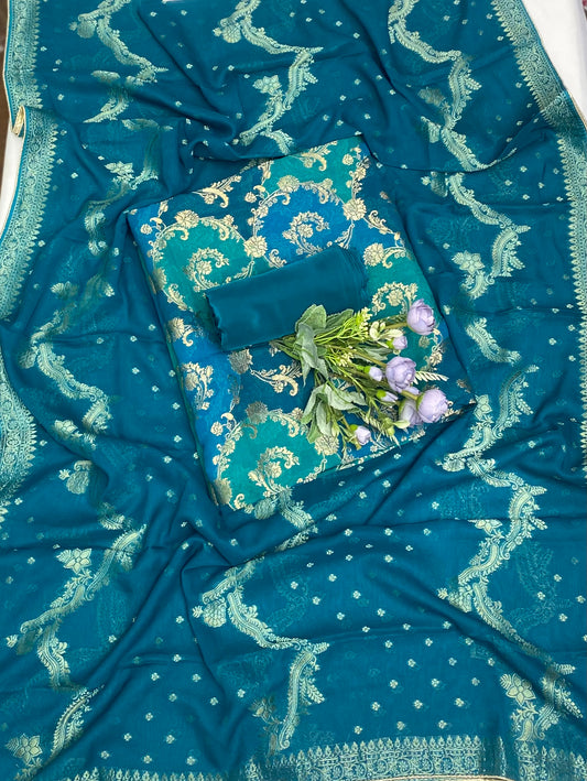 Georgette Banarasi Teal Blue Suit Fabric / Banarasi Hut Collection