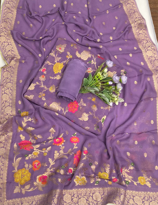Georgette Banarasi  Lavendar Suit Fabric /  Banarasi Hut Collection