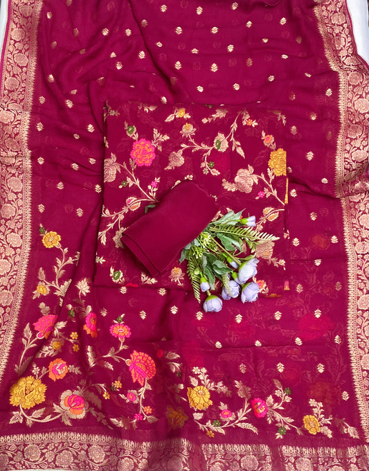 Georgette Banarasi Dark Magenta Suit Fabric / Banarasi Hut Collection